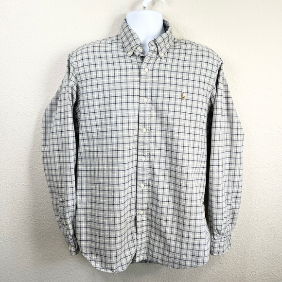 Ralph Lauren Button Down Shirt Men's Size L Gray Plaid Classic Fit Long Sleeve - Picture 1 of 6